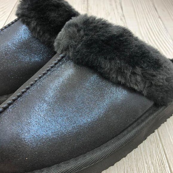 Womens Size 8 Shoe Slippers House Shoes Black Faux Fur Fuzzy Slip On - Picture 5 of 5